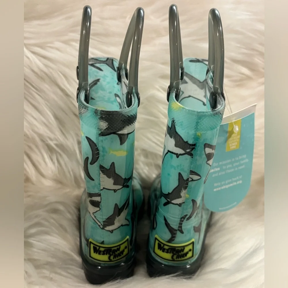 TROPIC SHARK LIGHTED PVC RAIN BOOTS-TEAL SIZE 5